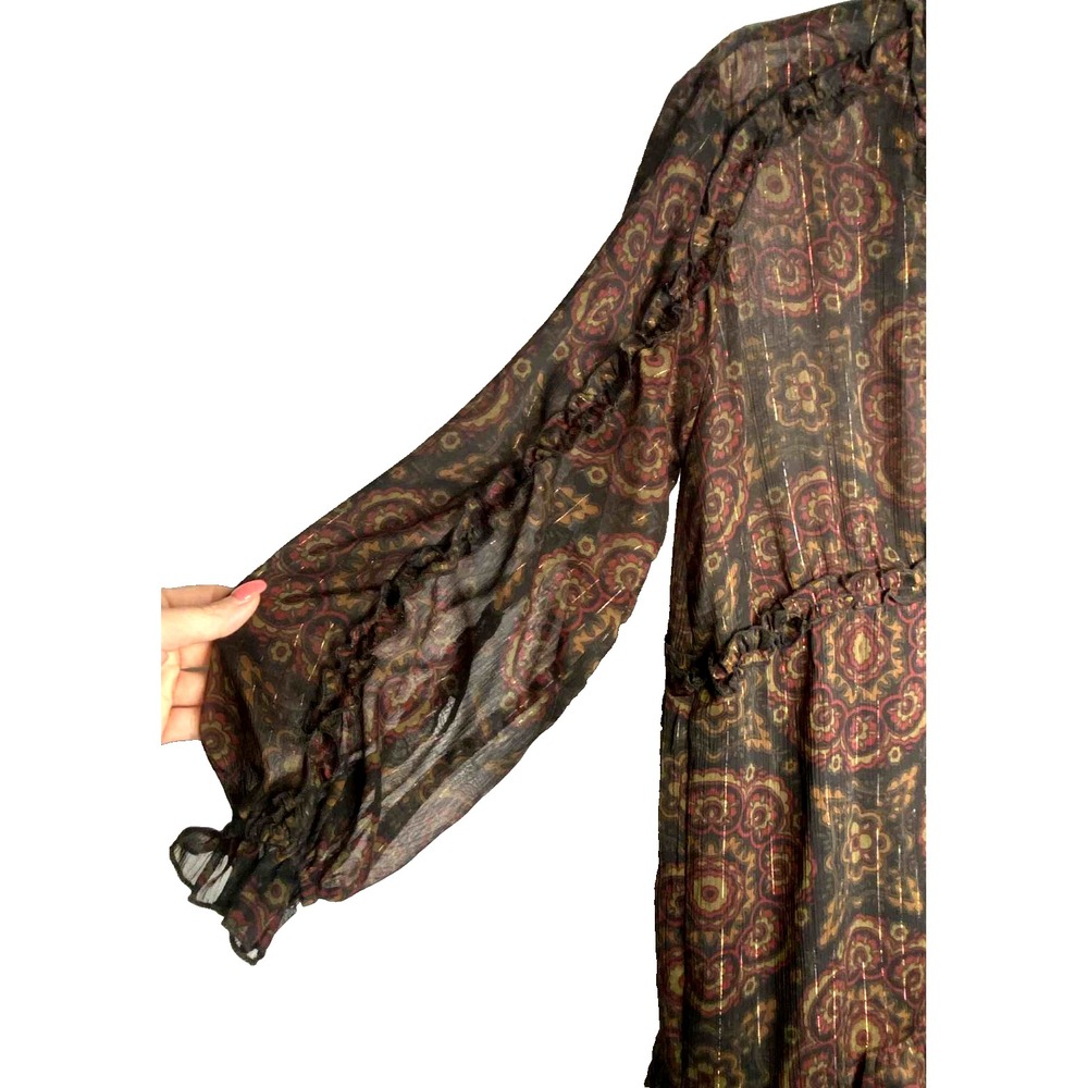 Zara women's Sheer Chiffon‎ Floral Long Sleeve Dress Size Small blouson bohemian - Picture 6 of 9